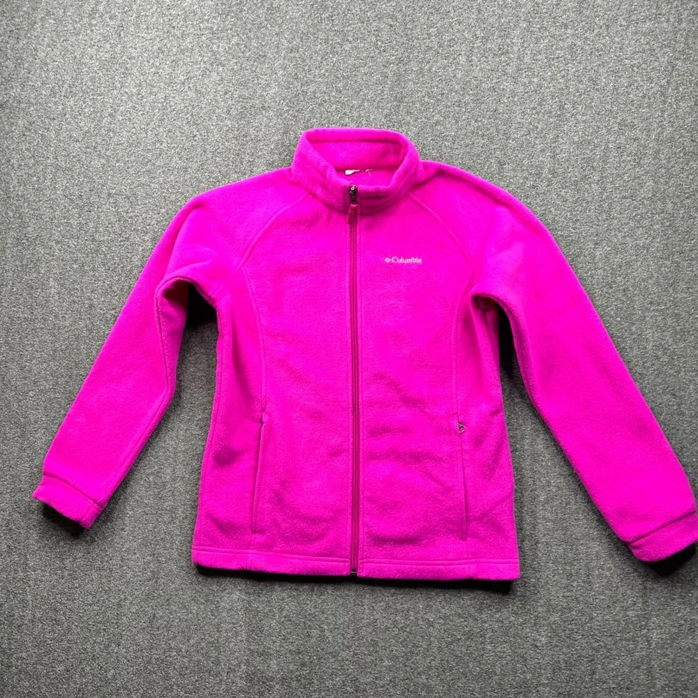 Columbia Fleece Jacket Girls L? Pink Full Zip Mock Neck Raglan Sleeve 3185